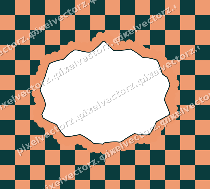Decorative patterned mat frame in orange and teal with checkerboard