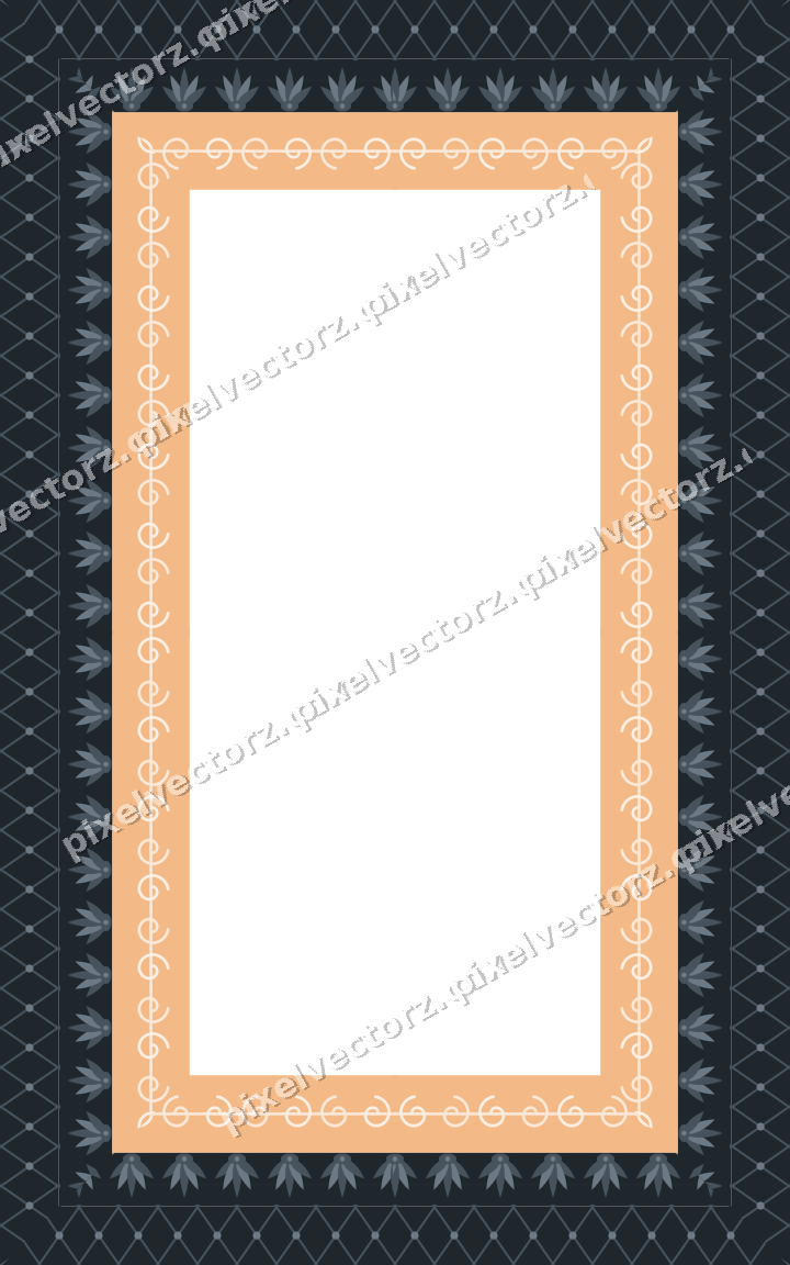 Decorative picture frame border in blue and orange with lattice band