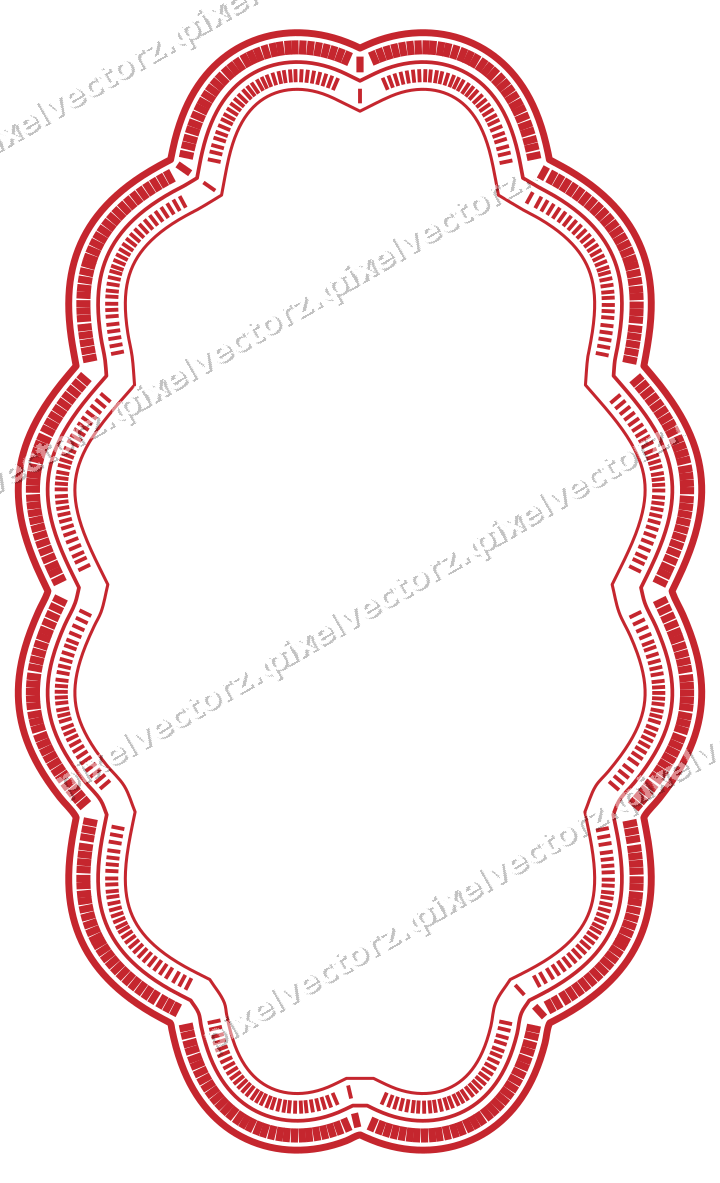 Decorative line art frame in dark green and red with oval