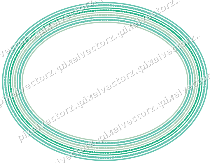 Decorative line art frame in green and teal with oval and dotted line