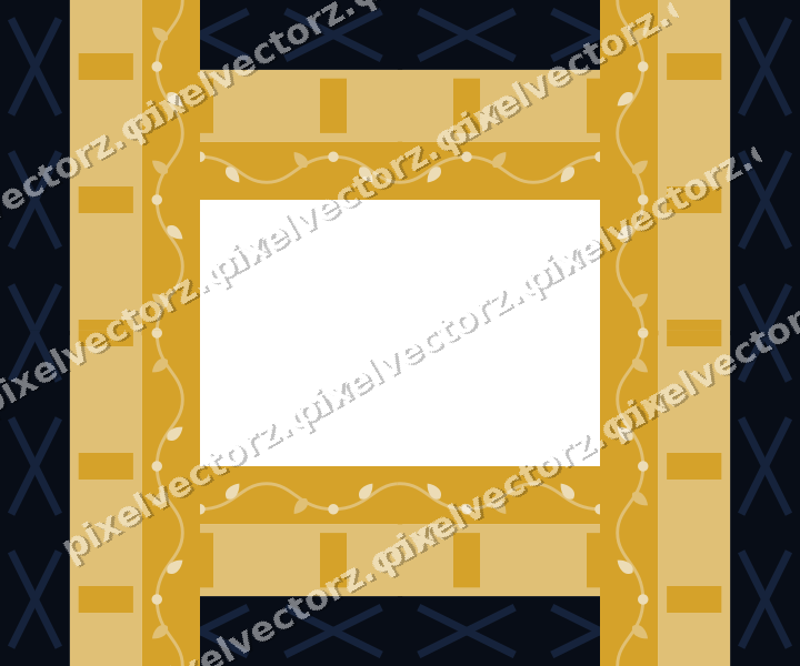 Decorative picture frame border in dark blue and amber with cross band
