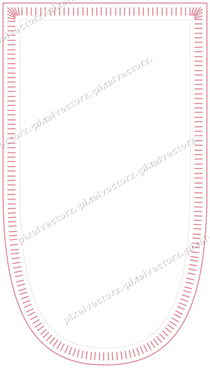 Decorative line art frame in pale pink and pale red with shield