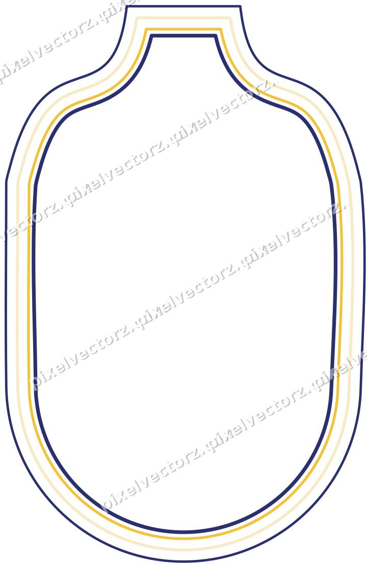 Decorative line art frame in dark blue and amber with label plaque