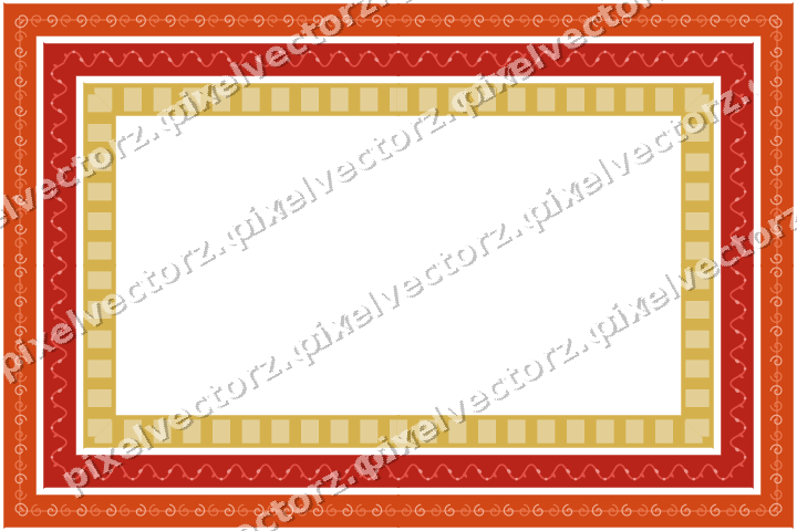 Decorative picture frame border in red and orange with spiral scroll