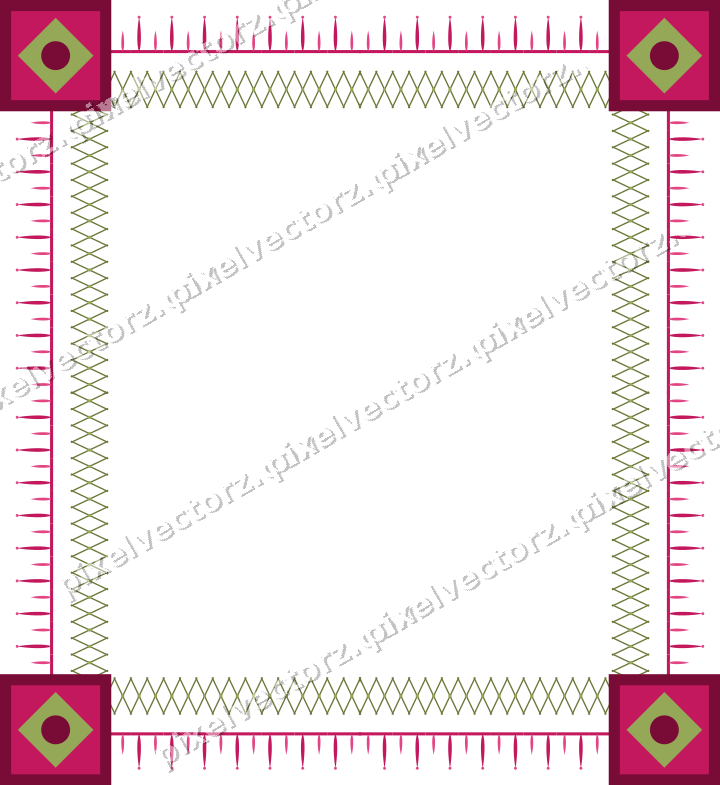Decorative picture frame border in lime and pink with bud and stem