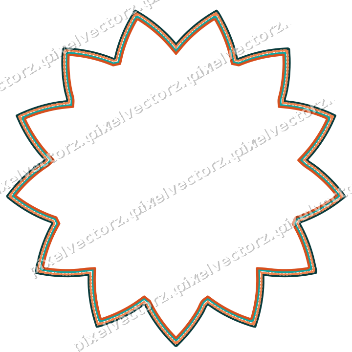 Decorative line art frame in orange and teal with oval and zigzag edge