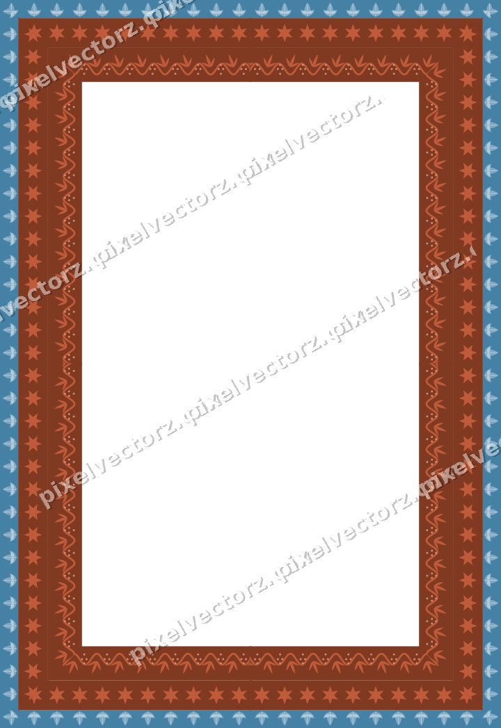 Decorative picture frame border in orange and cyan with acanthus leaf