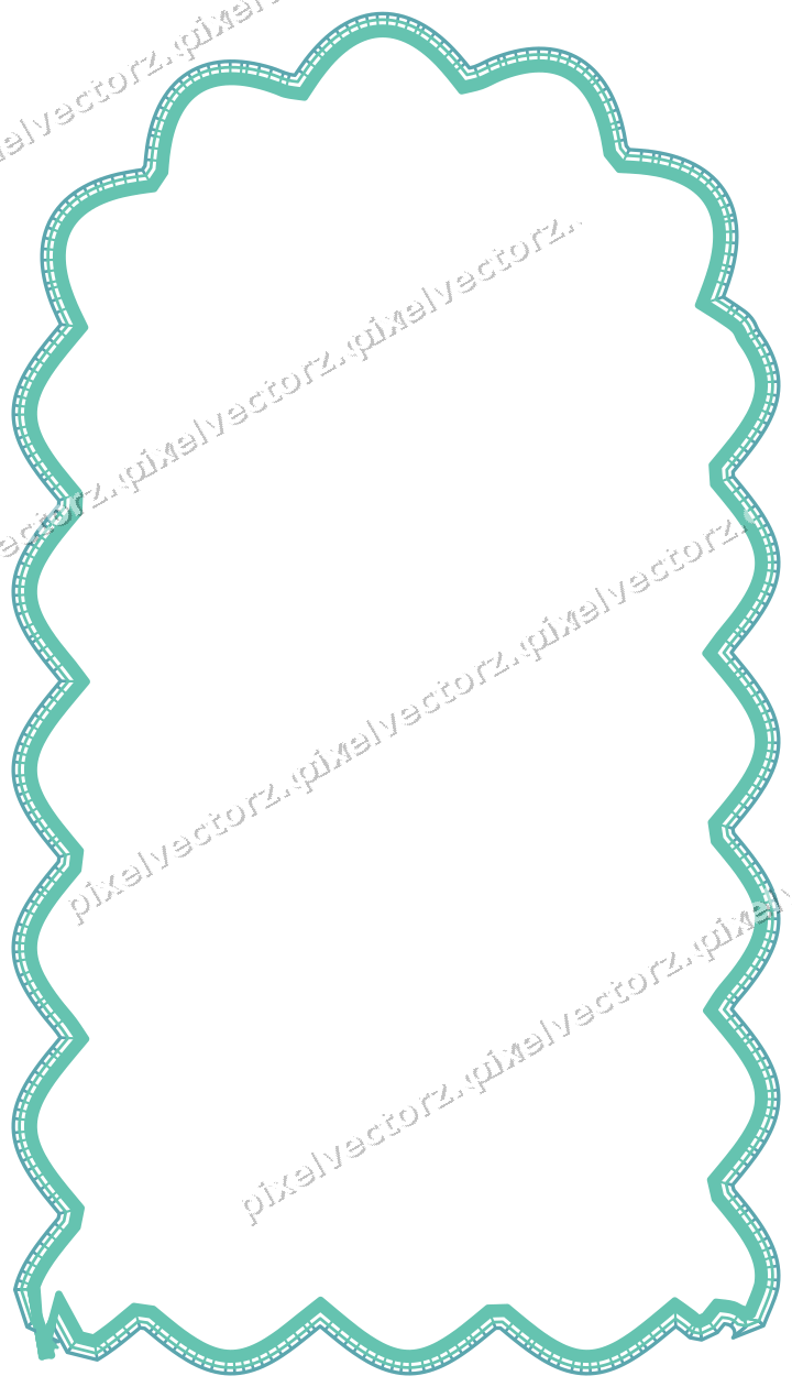 Decorative line art frame in green and teal with label plaque