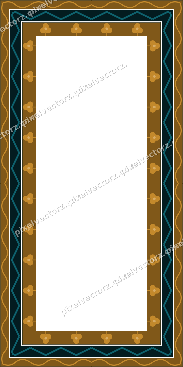 Decorative picture frame border in amber and dark teal with wave band