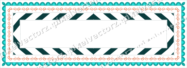 Decorative picture frame border in orange and teal with scale band