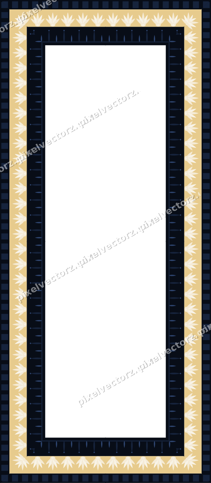 Decorative picture frame border in dark blue and amber with palmette