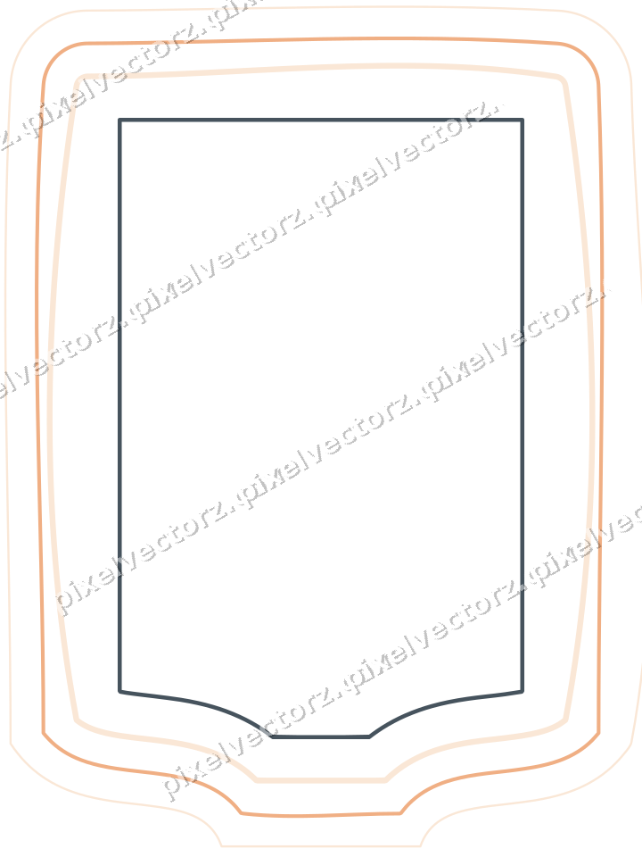 Decorative line art frame in blue and orange with label plaque