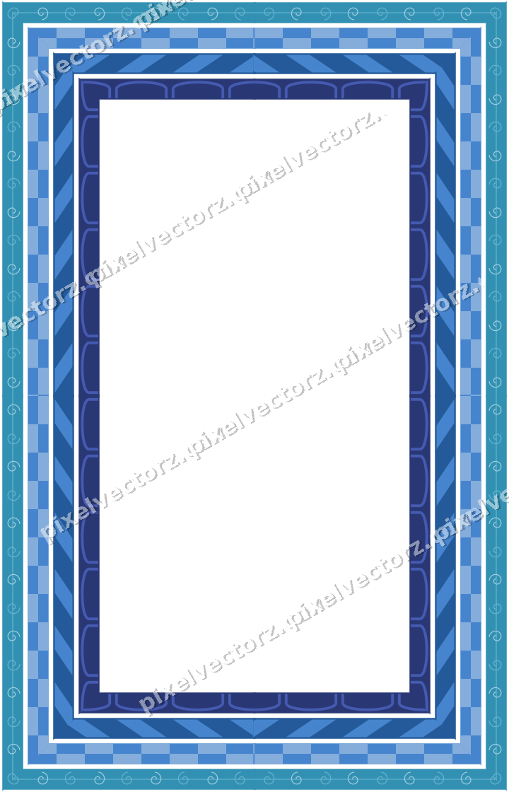 Decorative picture frame border in blue and cyan with spiral scroll