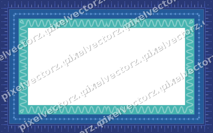 Decorative picture frame border in blue and cyan with bud and stem