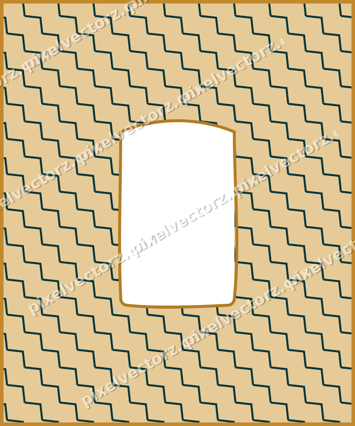 Decorative patterned mat frame in amber and dark teal with zigzag