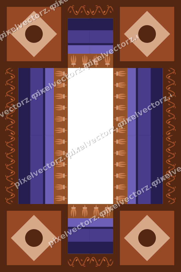 Decorative picture frame border in orange and blue with ivy scroll