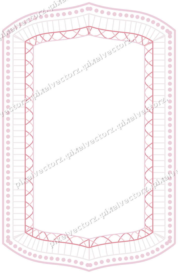 Decorative line art frame in pale pink and pale red with label plaque