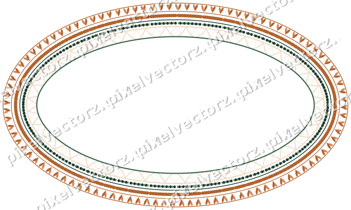 Decorative line art frame in dark green and orange with oval
