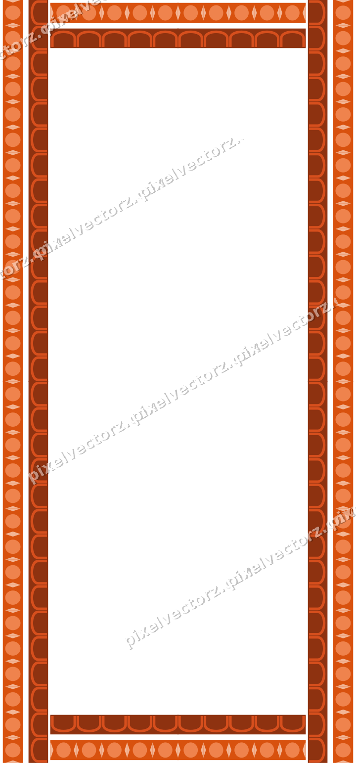 Decorative picture frame border in orange and teal with arcade frieze