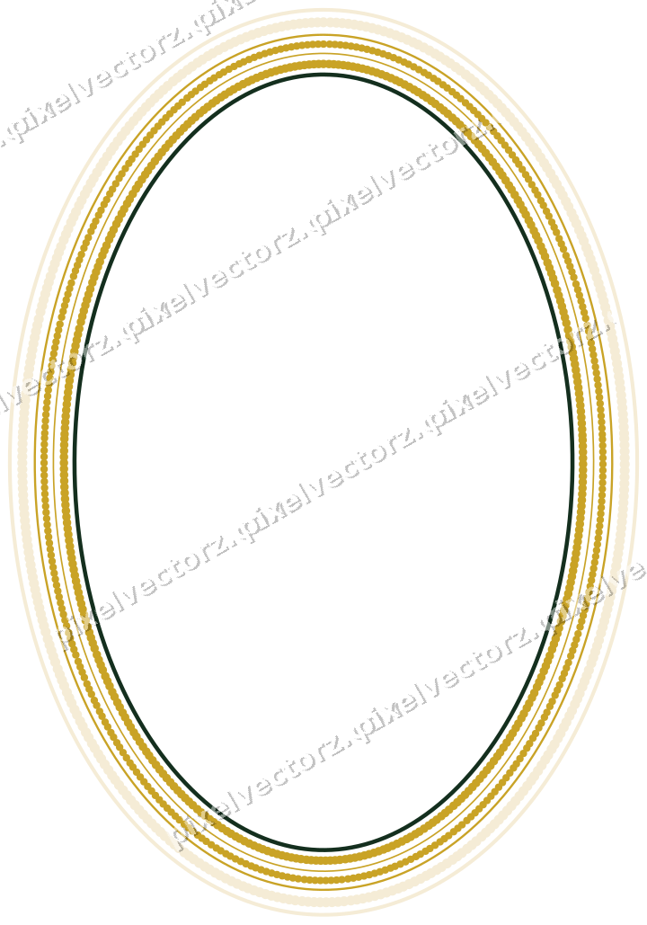 Decorative line art frame in dark green and amber with oval