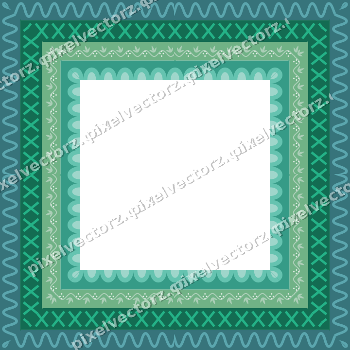 Decorative picture frame border in green and teal with wave band