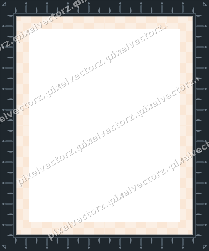 Decorative picture frame border in blue and orange with bud and stem