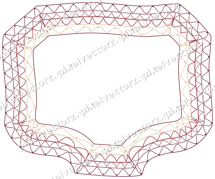 Decorative line art frame in dark pink and red with label plaque