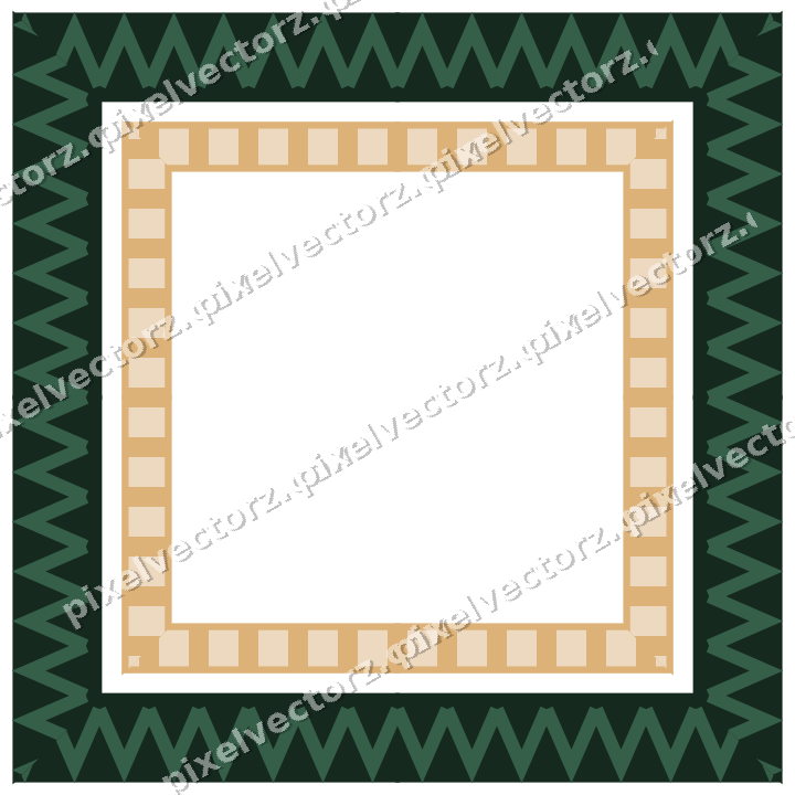 Decorative picture frame border in dark green and orange with zigzag