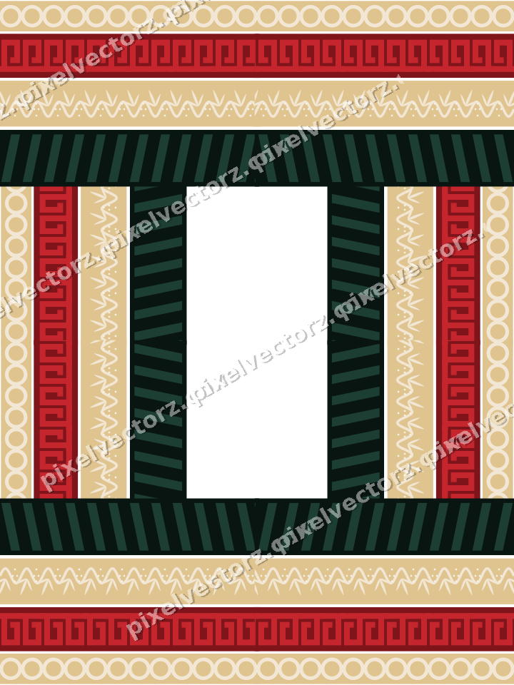Decorative picture frame border in dark green and red with greek key