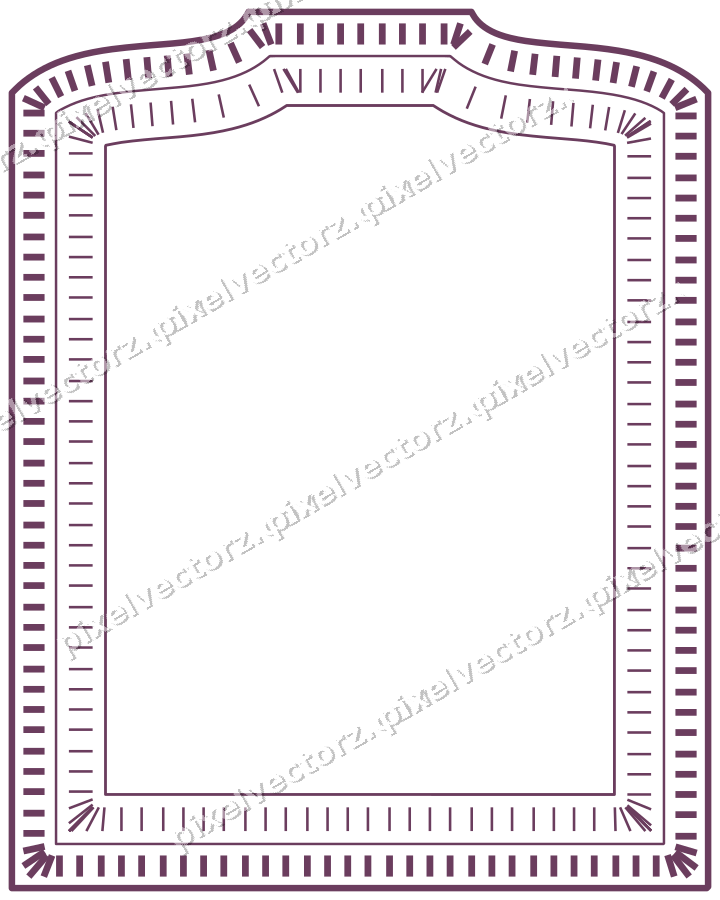 Decorative line art frame in dark magenta and amber with label plaque