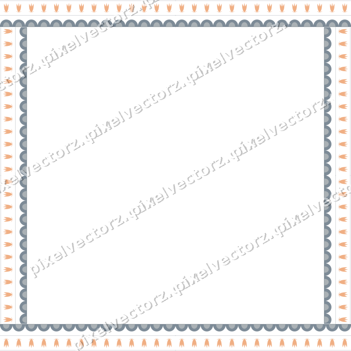 Decorative picture frame border in blue and orange with tulip frieze