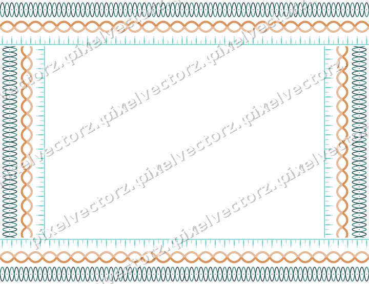 Decorative picture frame border in orange and teal with arabesque