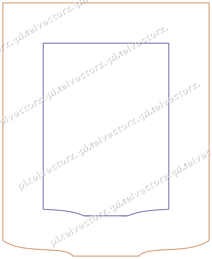 Decorative line art frame in orange and blue with label plaque