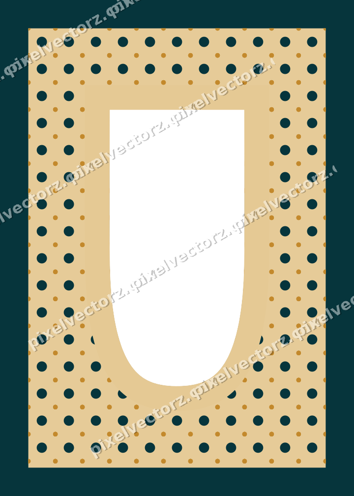Decorative patterned mat frame in amber and dark teal with polka dots