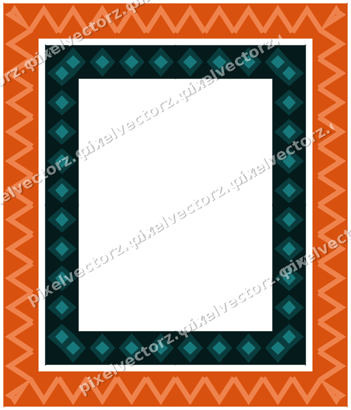 Decorative picture frame border in orange and teal with zigzag