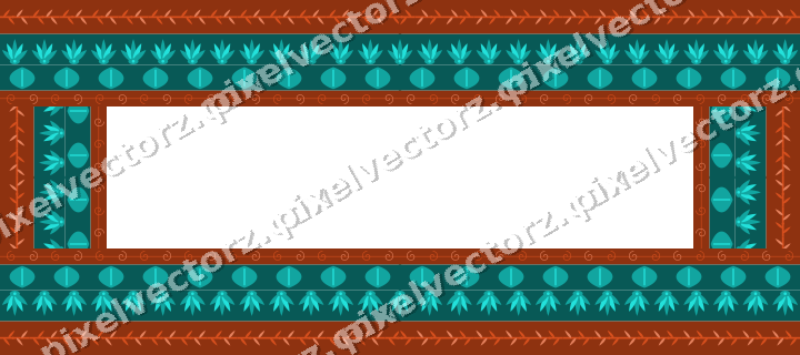 Decorative picture frame border in orange and teal with palmette