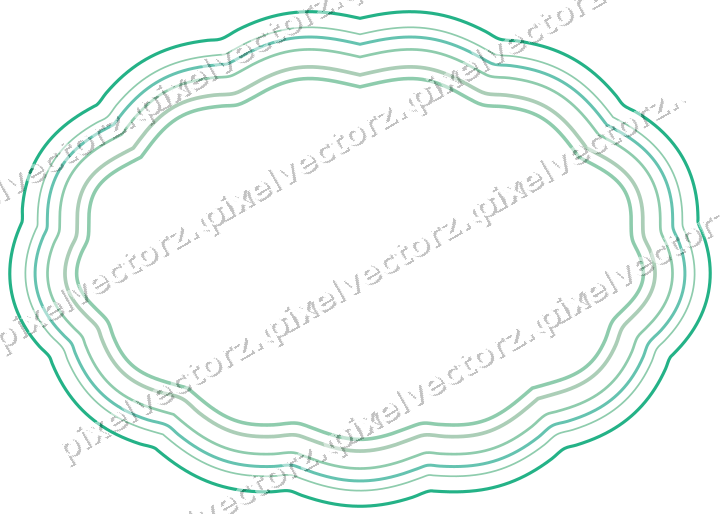 Decorative line art frame in green and teal with oval