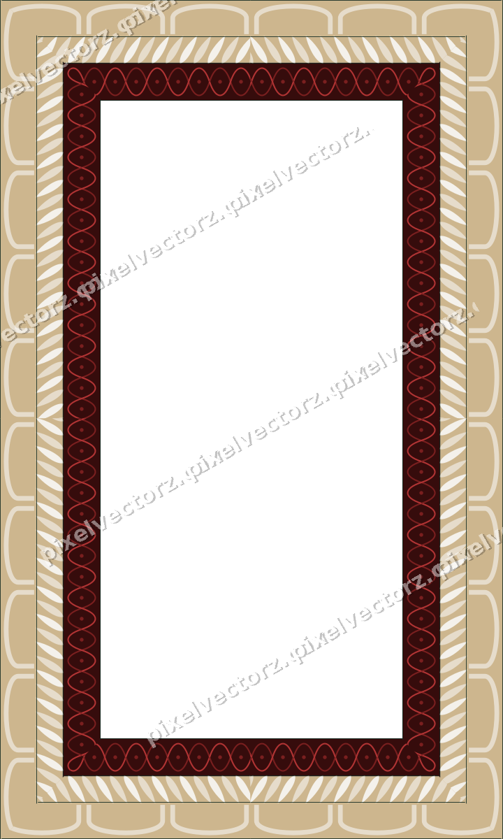 Decorative picture frame border in dark red with arcade frieze