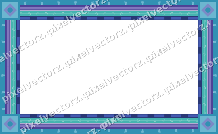 Decorative picture frame border in blue and cyan with tulip frieze