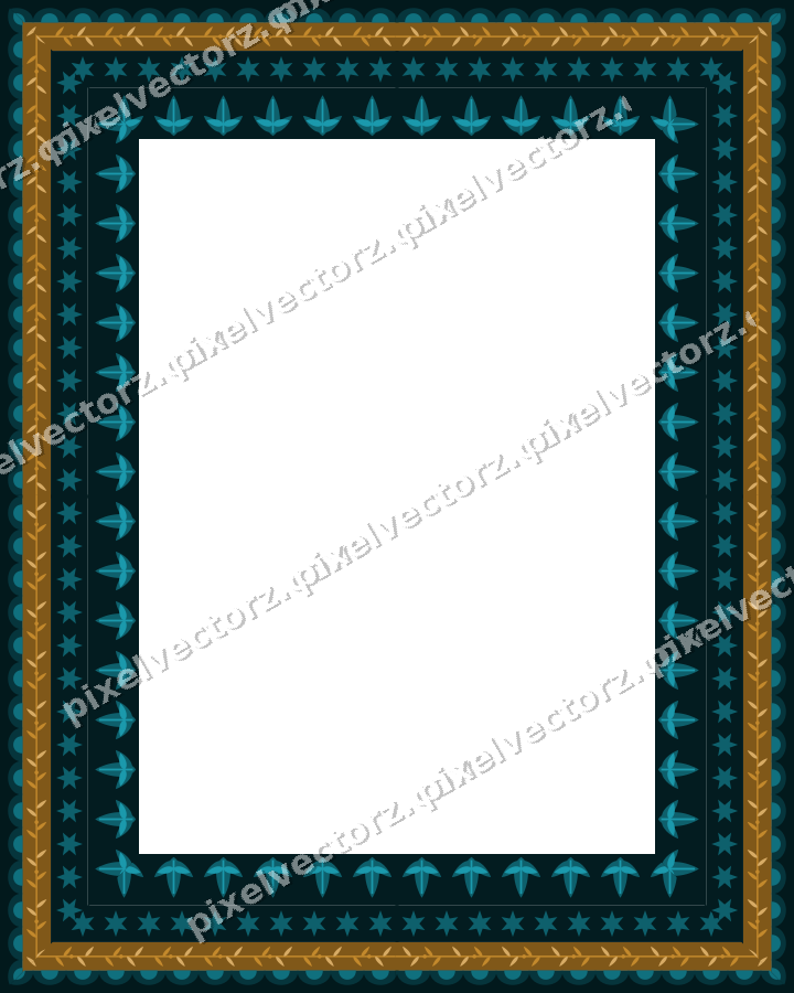 Decorative picture frame border in amber and dark teal with scale band