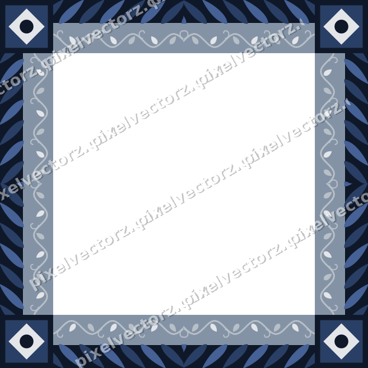 Decorative picture frame border in dark blue and white with ivy scroll