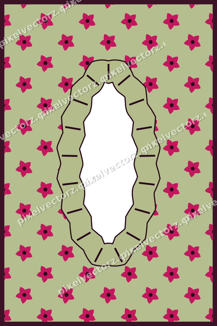 Decorative patterned mat frame in lime and pink with small blossoms