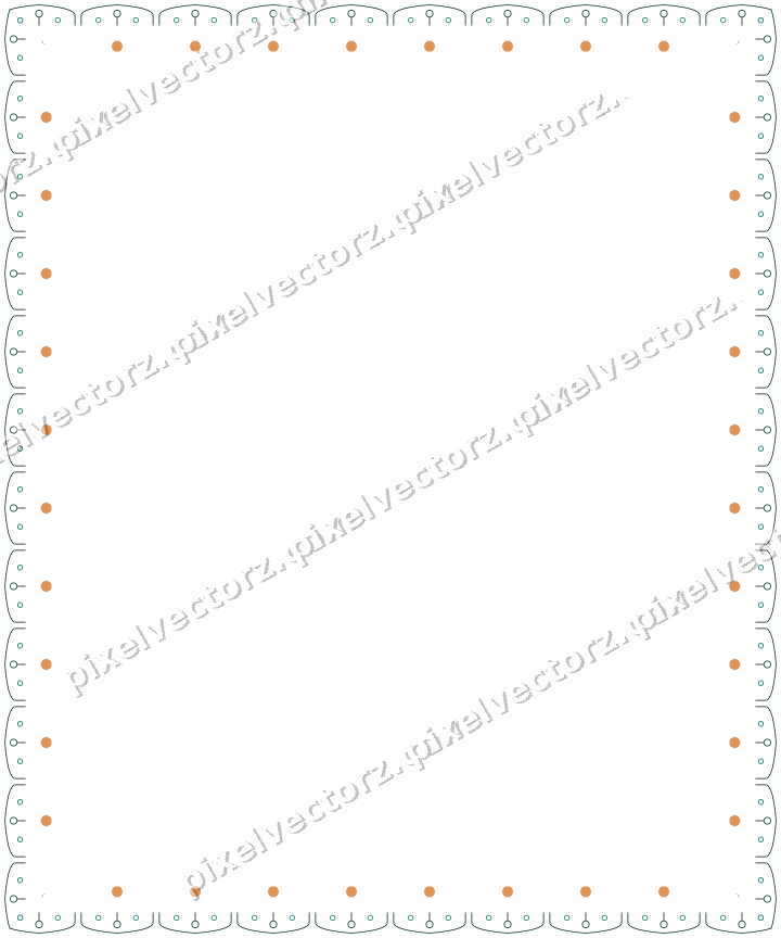 Decorative picture frame border in orange and teal with gothic tracery