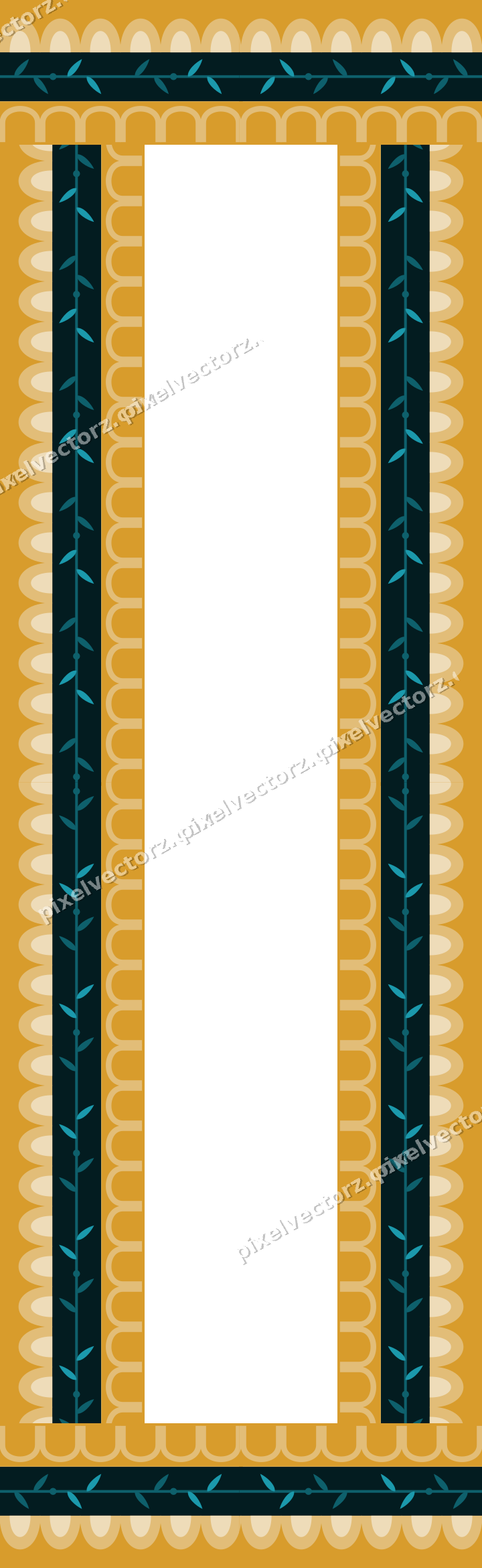 Decorative picture frame border in amber and dark teal with scale band