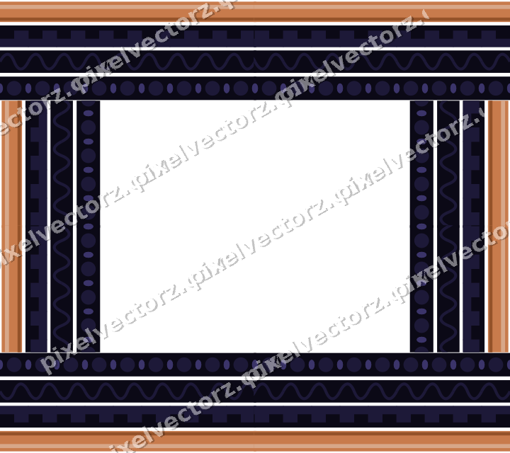 Decorative picture frame border in orange and blue with wave band