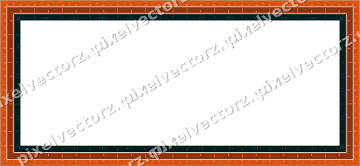 Decorative picture frame border in orange and teal with gothic tracery