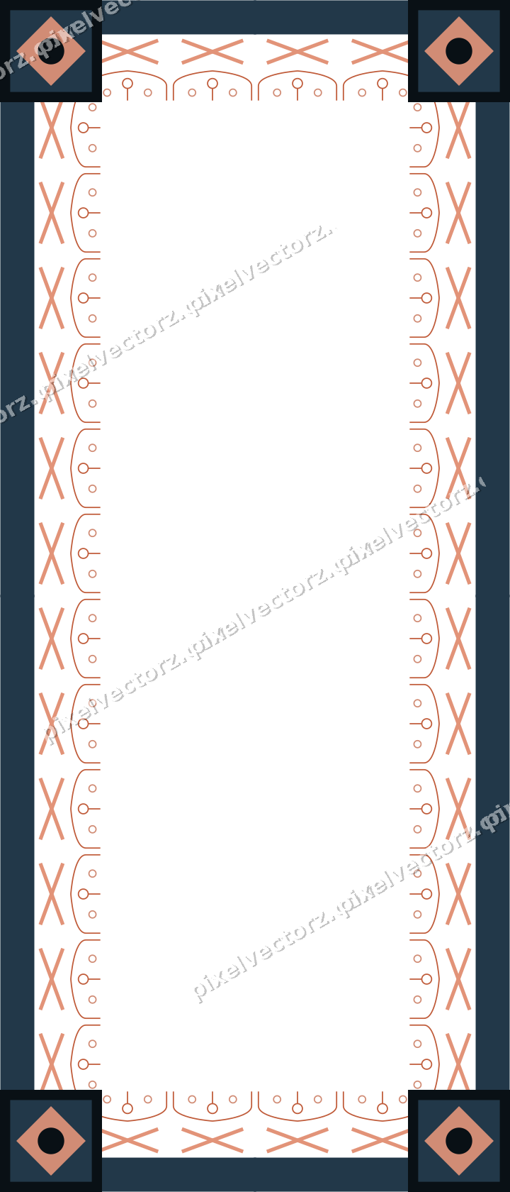 Decorative picture frame border in orange and cyan with gothic tracery