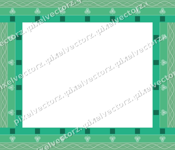 Decorative picture frame border in green and teal with guilloche band