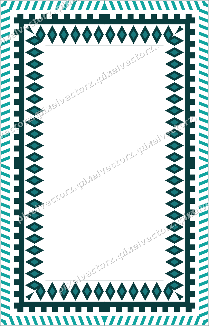 Decorative picture frame border in orange and teal with step band