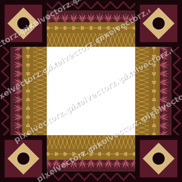 Decorative picture frame border in dark pink and amber with zigzag